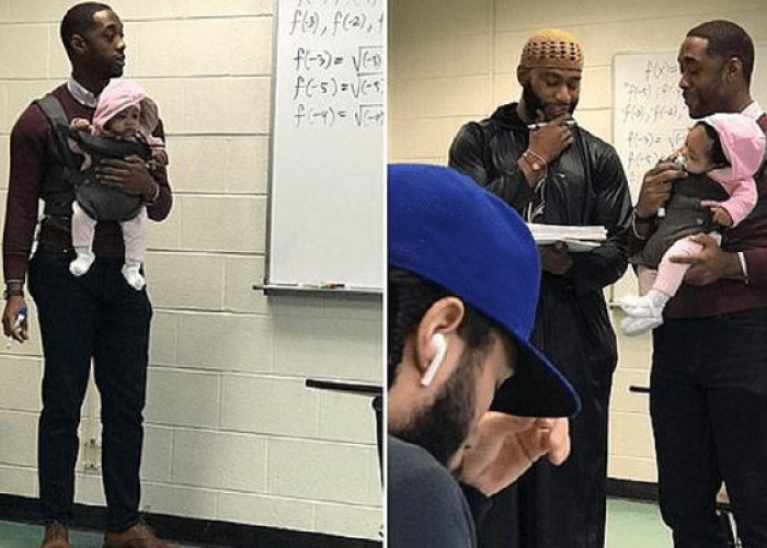 Καθηγητής κρατάει στην αγκαλιά το μωρό ενός φοιτητή του για να μπορεί ο νεαρός να παρακολουθήσει το μάθημα