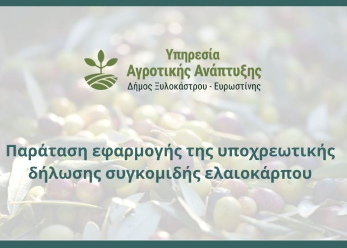 Παράταση εφαρμογής της υποχρεωτικής δήλωσης συγκομιδής ελαιοκάρπου έως την 1η Οκτωβρίου 2027
