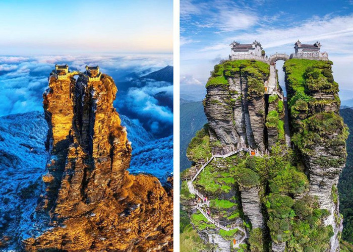 Εικόνες που κόβουν την ανάσα: «Δίδυμοι» ναοί στις κορυφές βράχων, 2.336 μ. πάνω από τη θάλασσα