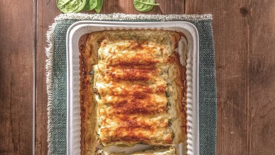 Κανελόνια με σπανάκι, μανιτάρια και τυριά