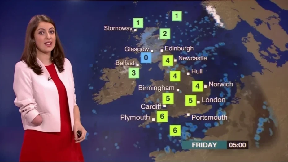 O πρώτος άνθρωπος με εμφανή αναπηρία που παρουσίασε δελτίο καιρού στο BBC