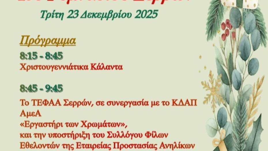 Από το ΤΕΦΑΑ Σερρών: Σειρά χριστουγεννιάτικων δράσεων