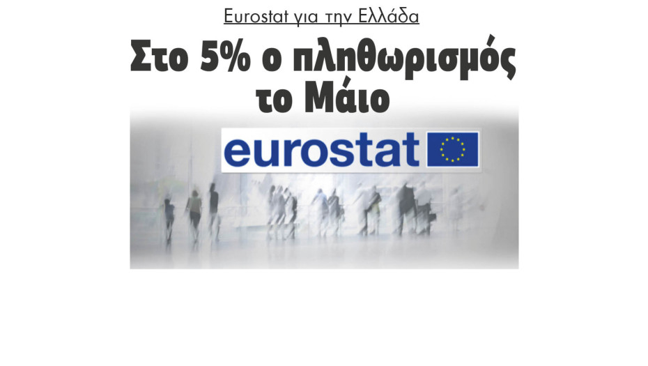 Eurostat: Στο 5% ο πληθωρισμός στην Ελλάδα τον Μάιο