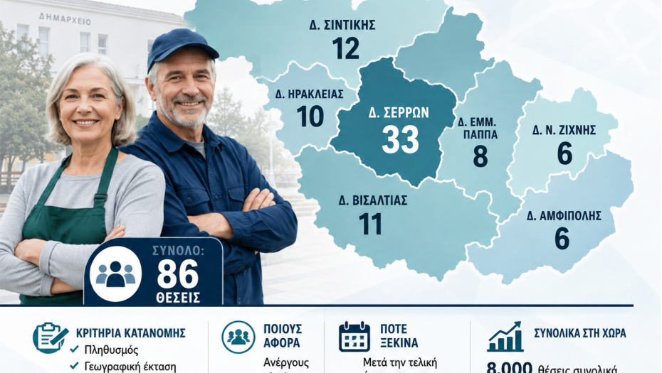ΔΥΠΑ - 86 νέες επιδοτούμενες θέσεις στο Νομό Σερρών 55+