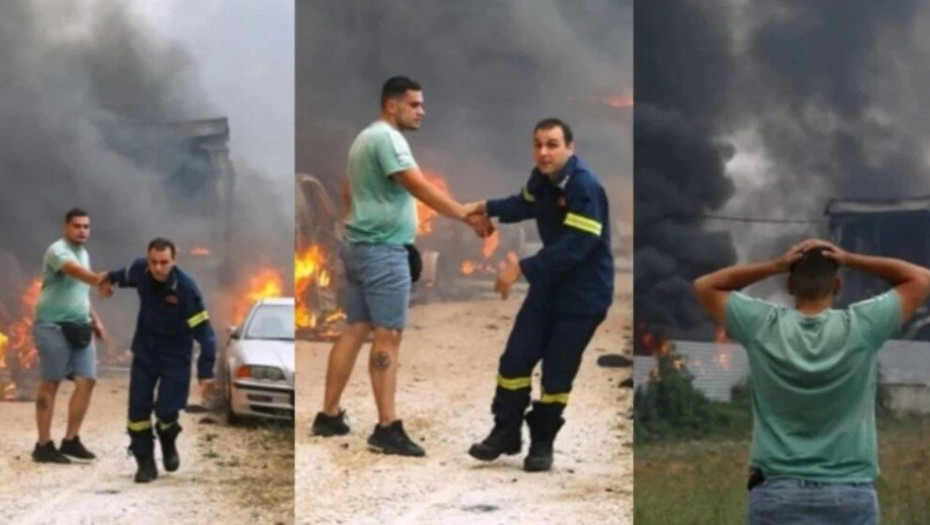 Πυροσβέστης «παίρνει σηκωτό» ιδιοκτήτη μάντρας αυτοκινήτων που γίνεται στάχτη από τις φλόγες