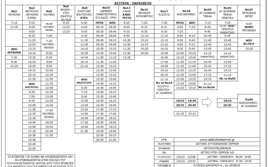 Αστικό ΚΤΕΛ Νομού Σερρών: Το πρόγραμμα των χειμερινών δρομολογίων 2025-2026