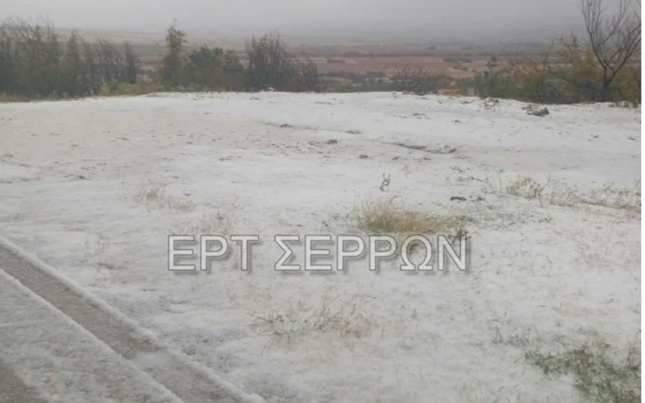 Στα «λευκά» ντύθηκε η Νέα Ζίχνη Σερρών από την έντονη χαλαζόπτωση