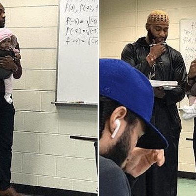 Καθηγητής κρατάει στην αγκαλιά το μωρό ενός φοιτητή του για να μπορεί ο νεαρός να παρακολουθήσει το μάθημα