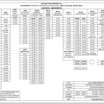 Αστικό ΚΤΕΛ Νομού Σερρών: Το πρόγραμμα των χειμερινών δρομολογίων 2025-2026